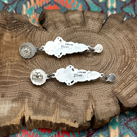 LEO FEENEY Sterling Silver Sleeping Beauty Turquoise Fancy Dangle Post Earrings - Picture 2 of 2